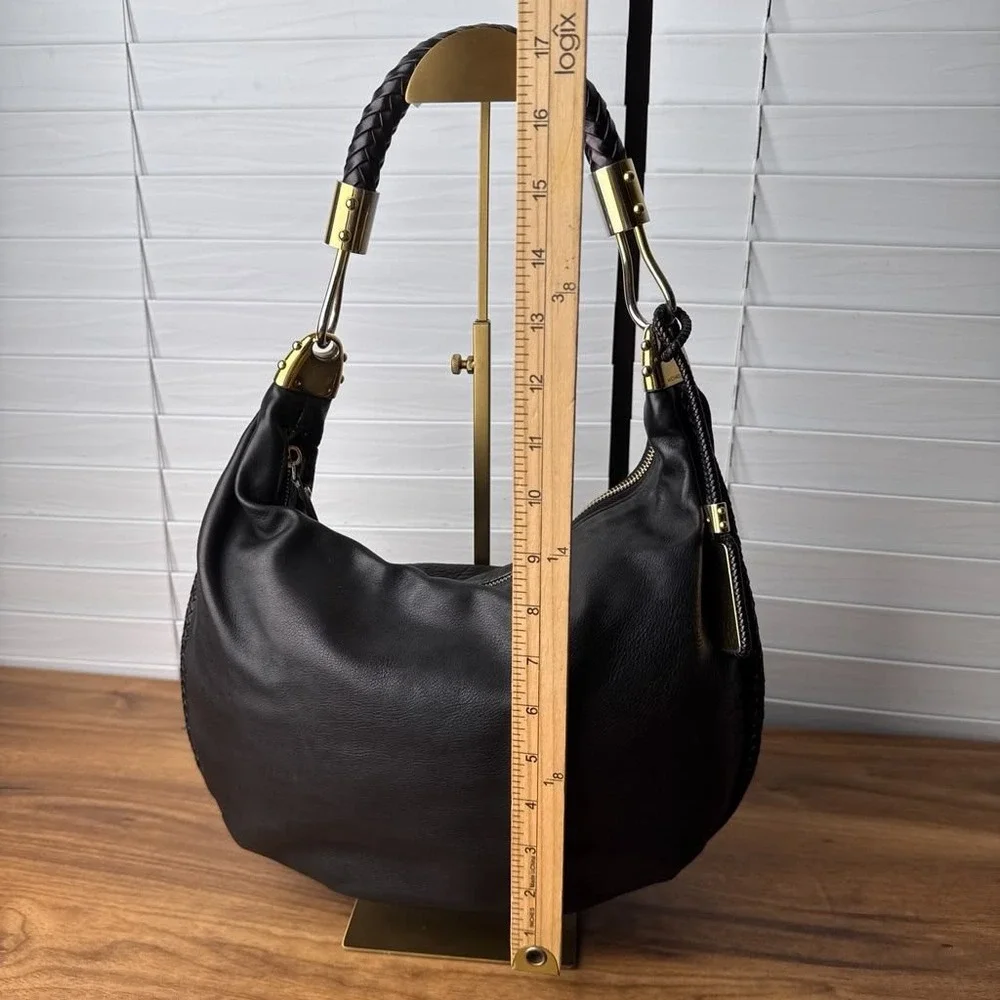 Michael Kors Skorpios Hobo Shoulder Bag Black Pebbled Leather Braided Handle